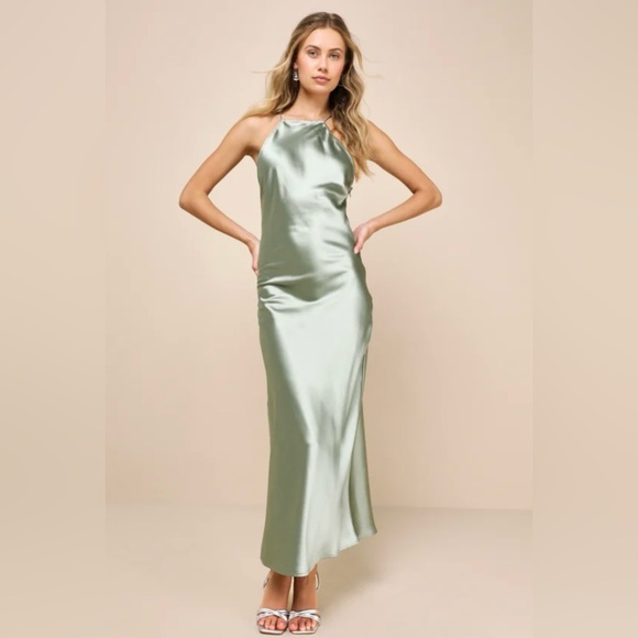 Lulus Satin Backless Halter Dress - Picture 2 of 6